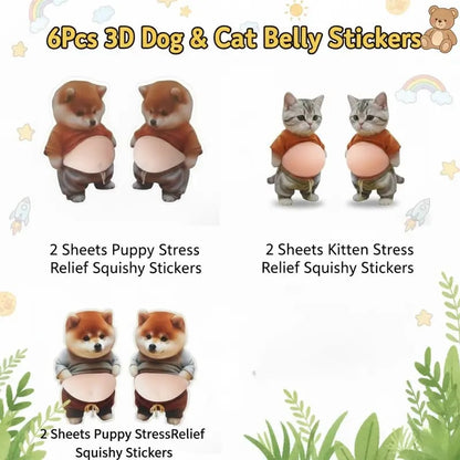 🐶 6PCS Cute Mochi Pet Squishy Stickers 💖