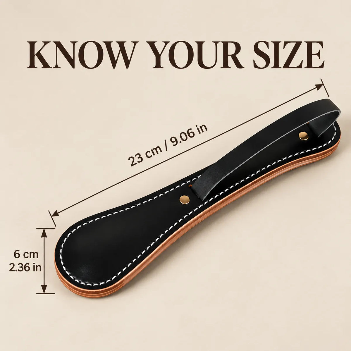Leather Paddle with Hand Strap – 9.06″ Compact Design, Contrast Stitching✨