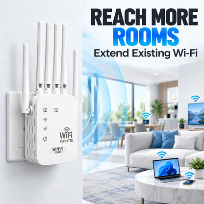 📶 1200Mbps WiFi Range Extender – 6-Antenna Signal Booster for Home 🏠