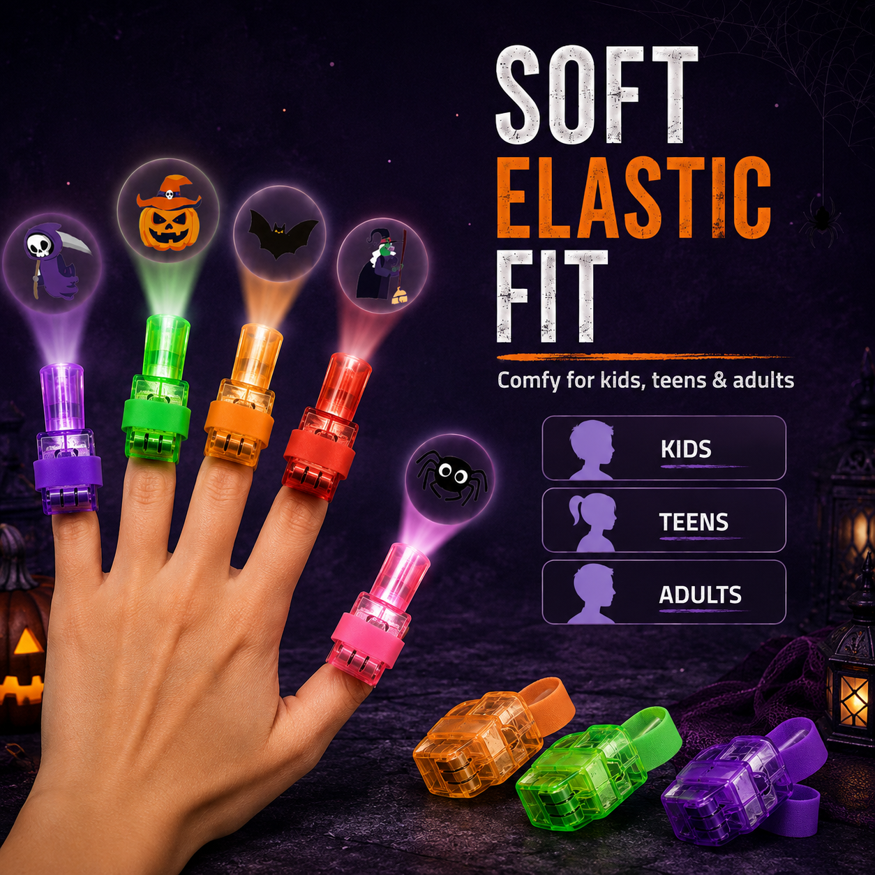 🎃 Spooky Pattern Finger Projector Lights – 36-Pack