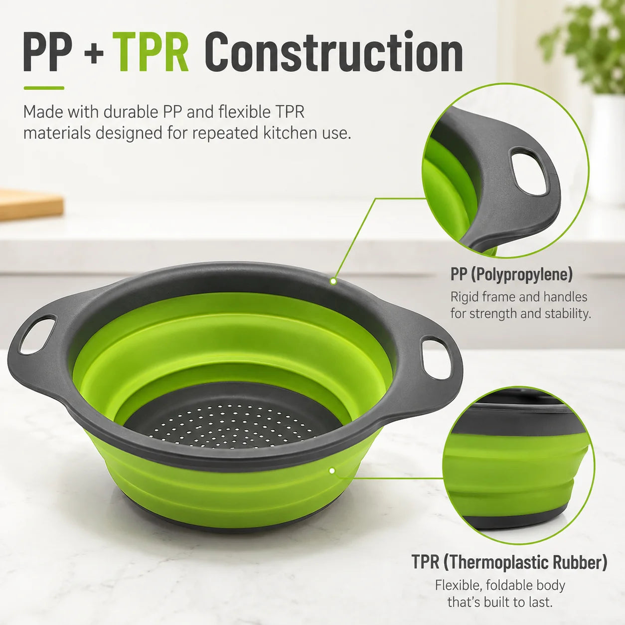 Collapsible Colander Set with Oversized Draining Tray