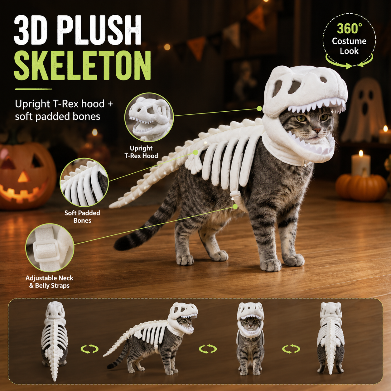 🦖 Glow-in-the-Dark Dino Skeleton Pet Costume
