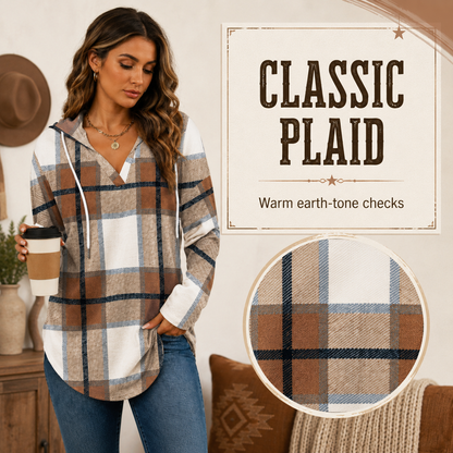 🔥 Top-Selling Classic Plaid V-Neck Hoodie