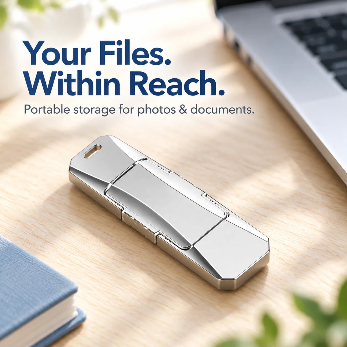 💾 Portable USB Flash Drive for Photo Backup & File Storage — Silver Swivel Design