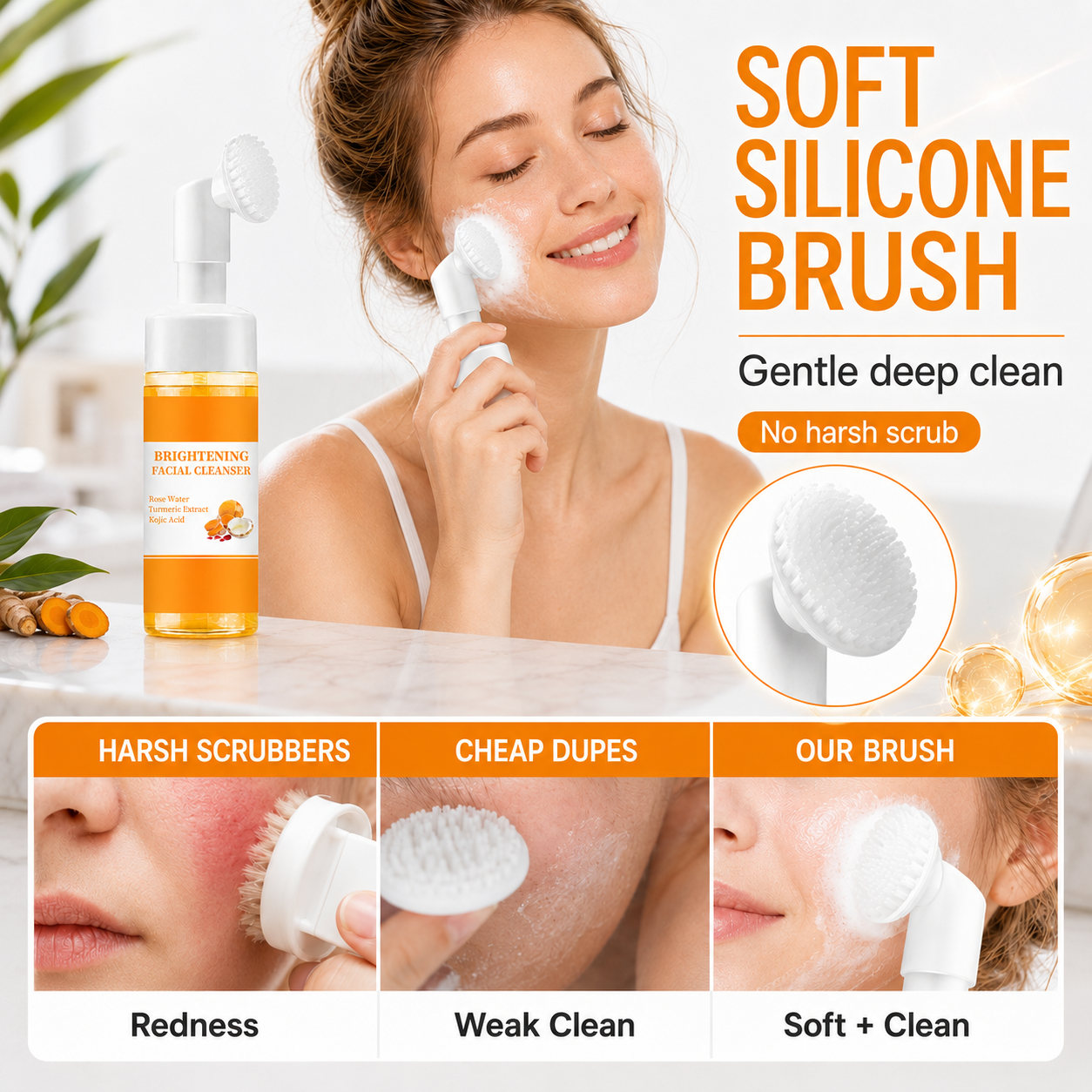 ✨ Turmeric & Kojic Acid Brightening Facial Cleanser Foaming Brush