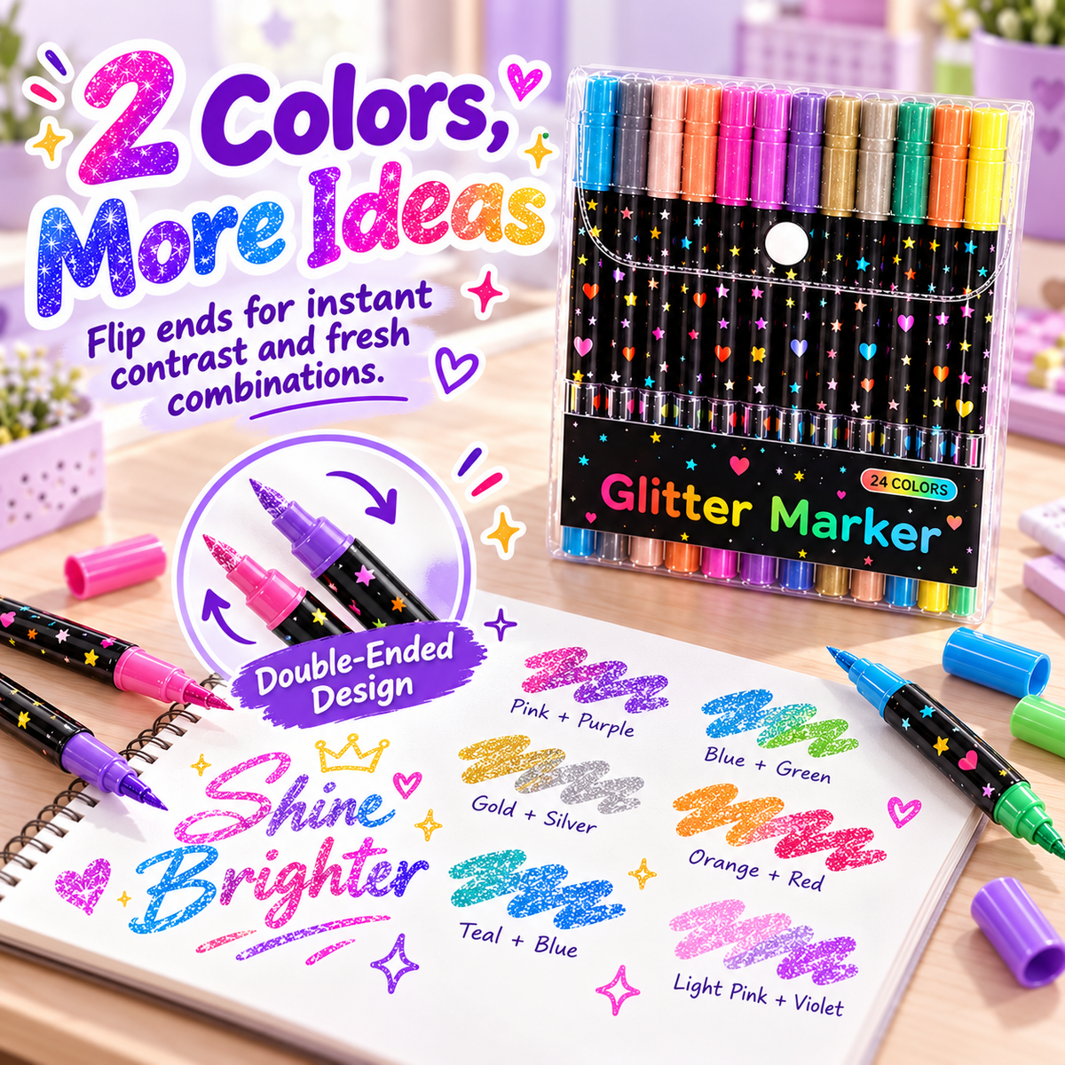 ✨ Dual-color glitter pen – making every detail shine