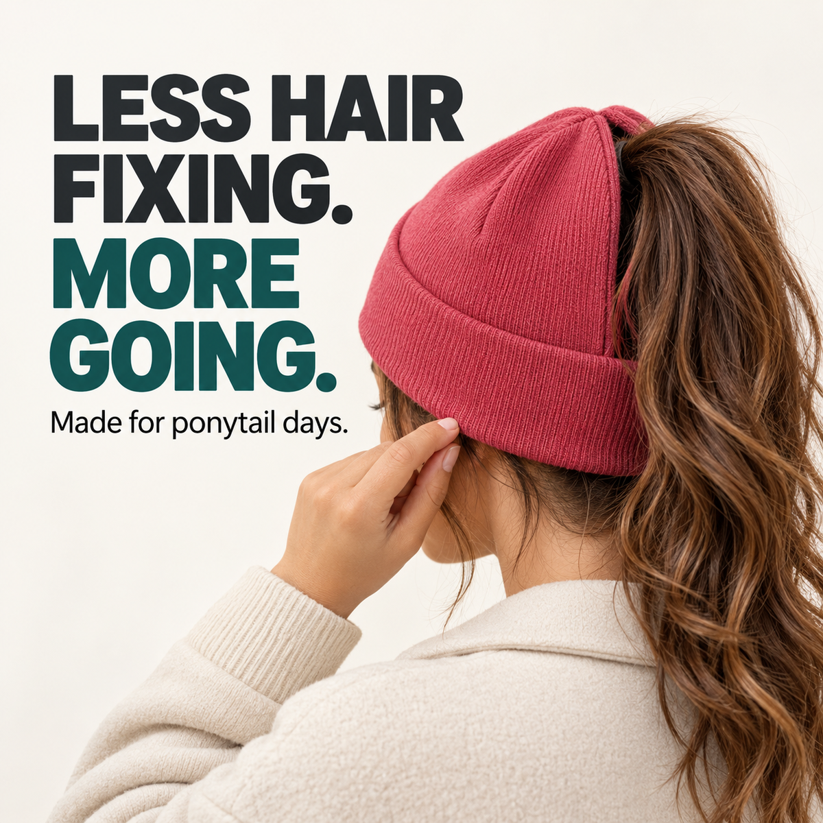🧶 Magnetic Ponytail Beanie – Cozy Knit Hat with Ear-Covering Cuff