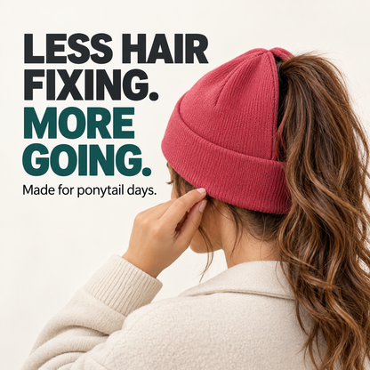 🧶 Magnetic Ponytail Beanie – Cozy Knit Hat with Ear-Covering Cuff