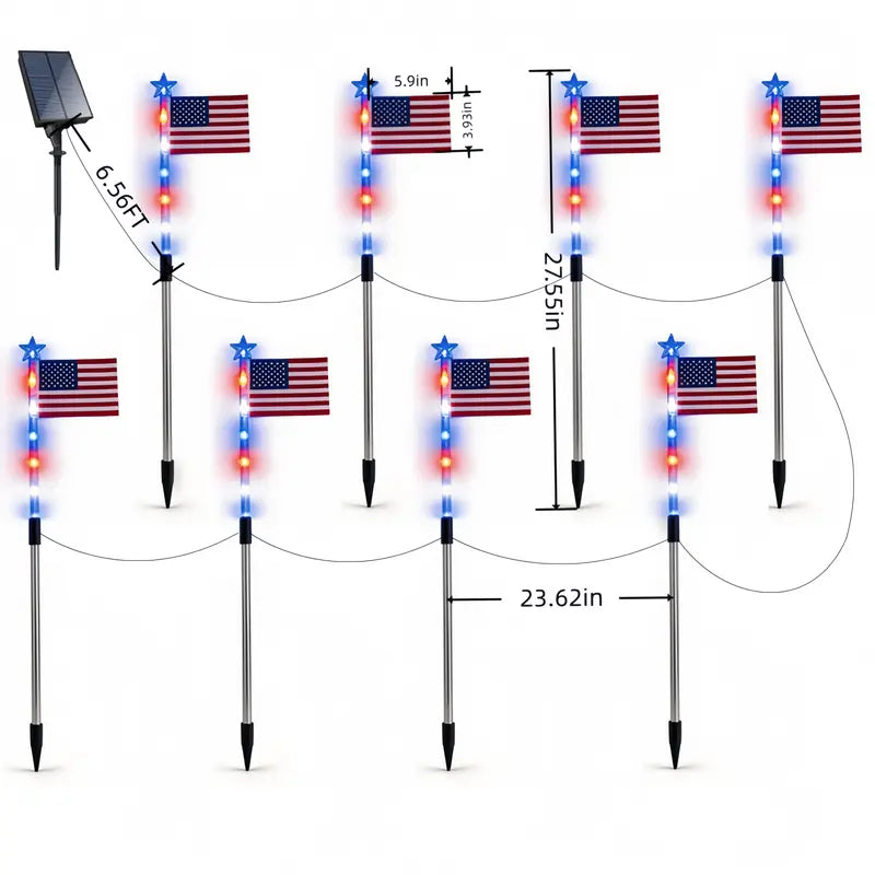 🇺🇸 8-Piece Flag Light Set ✨ 4th of July Yard Decor