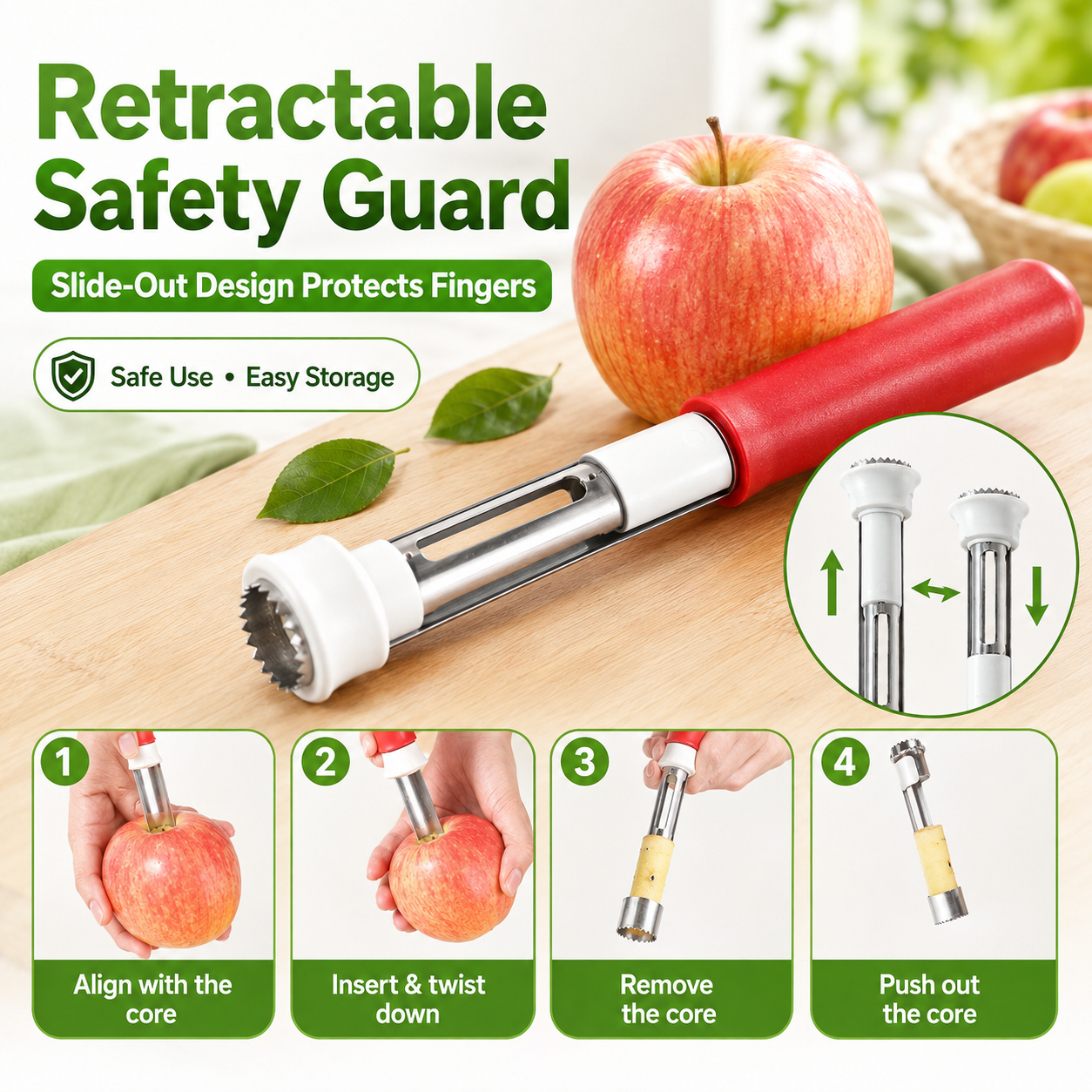 🍎 2-in-1 Retractable Fruit Corer & Peeler