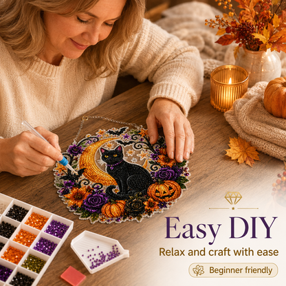 🎃 DIY Halloween Moon & Black Cat Diamond Art Kit