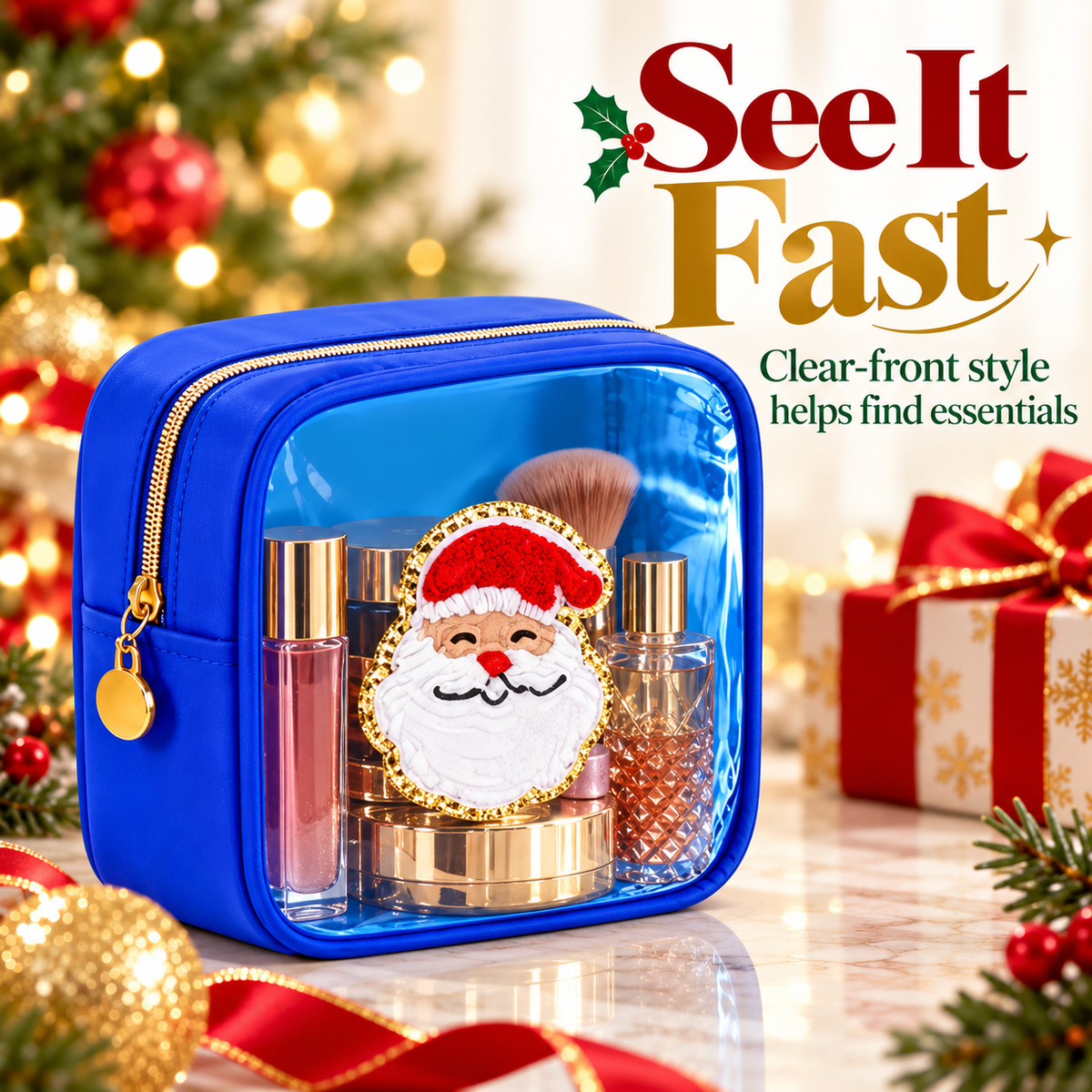 🎄 Christmas Tree-Shaped Transparent Cosmetic Bag — Festive Travel Organizer
