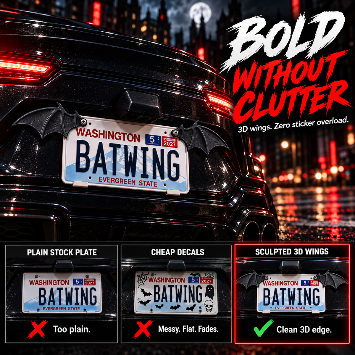 🦇 3D Bat Wing License Plate Decoration - Gothic Car Accessories