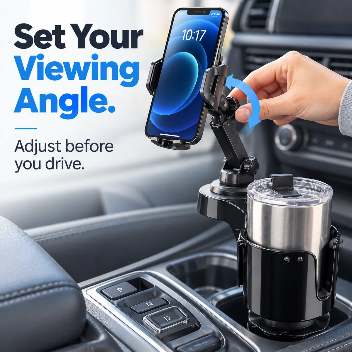 🚗 2-in-1 Car Cup Holder Expander with Adjustable Phone Mount – Handle-Friendly Tumbler Holder 📱🥤