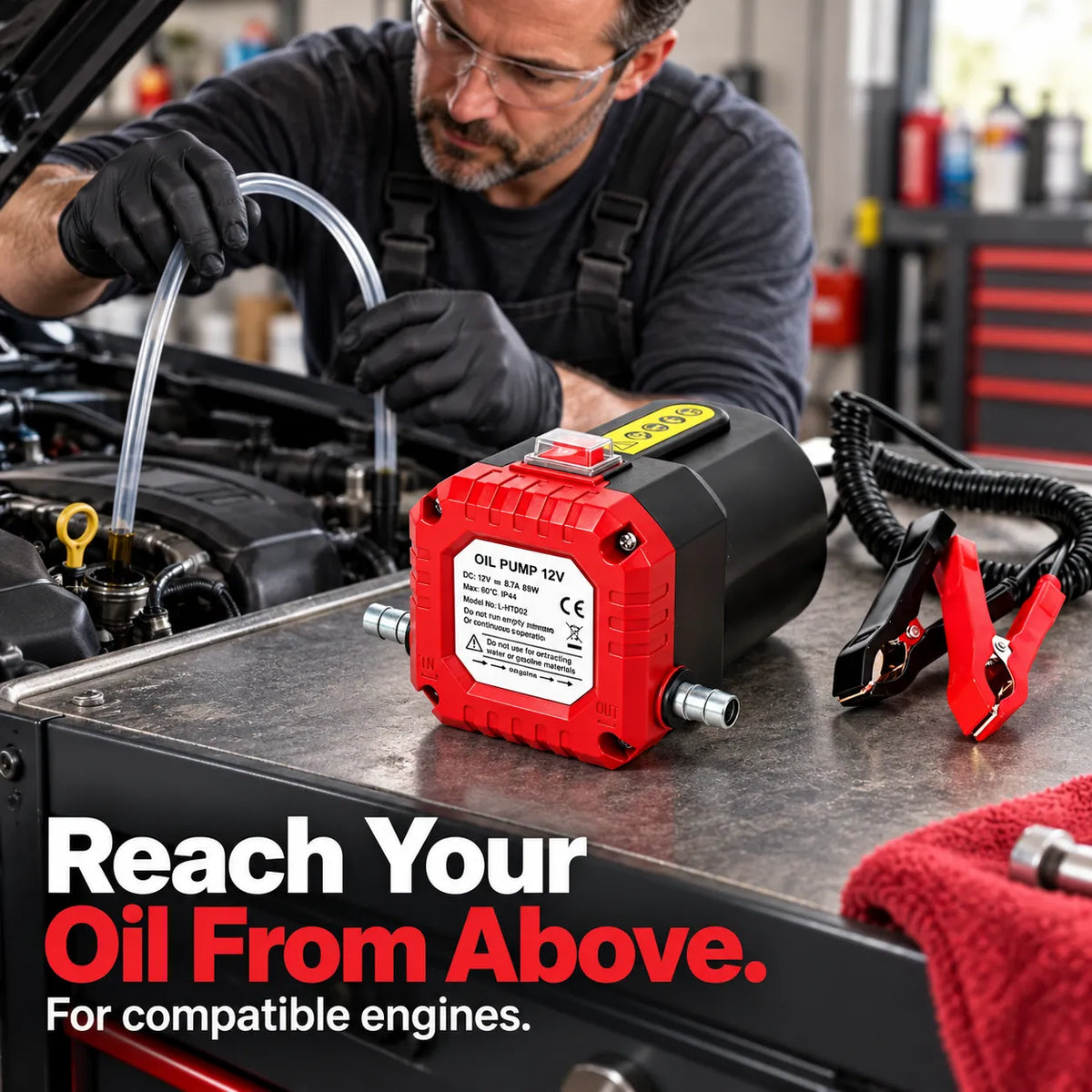 🔧 12V Electric Oil Extractor Pump Kit – 80W Engine Oil Change Pump with Hoses & Battery Clips 🚗