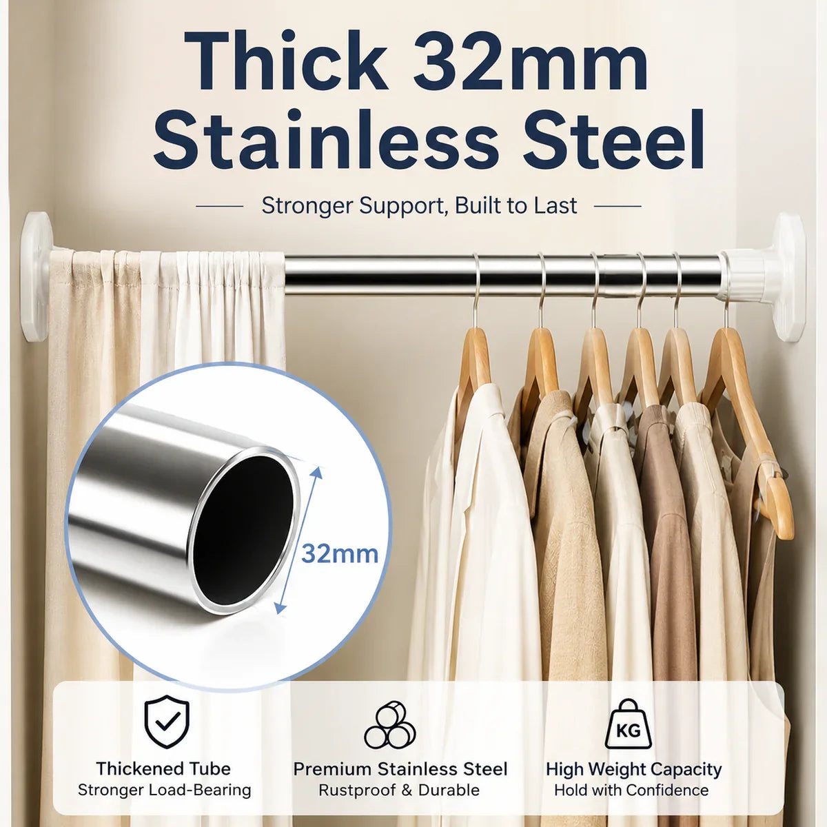 🏠 Drill-Free Adjustable Tension Rod – Instant Storage, Zero Wall Damage