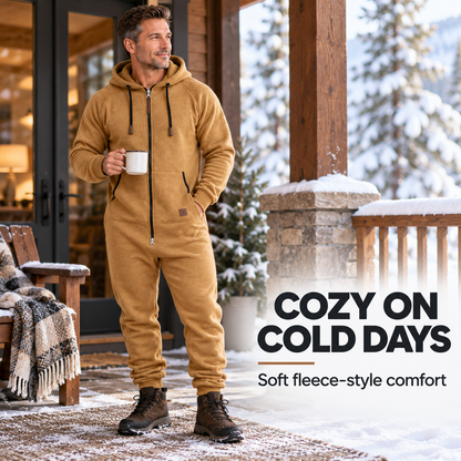 🧥 Men’s Hooded Fleece Jumpsuit – Cozy All-in-One Comfort