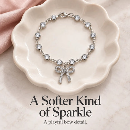 ✨ Sparkling Charm Chain with Faceted Stones – Silver-Tone Bow, Star & Cross Styles 🎁