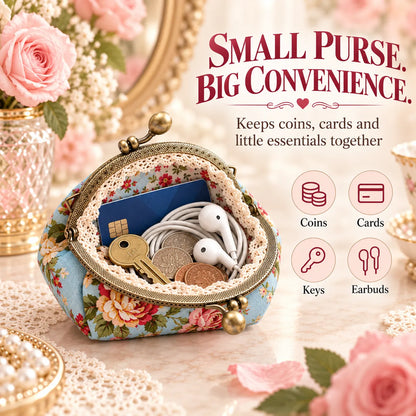 🌸 Vintage Floral Kiss-Lock Coin Purse – Cute Mini Wallet for Women