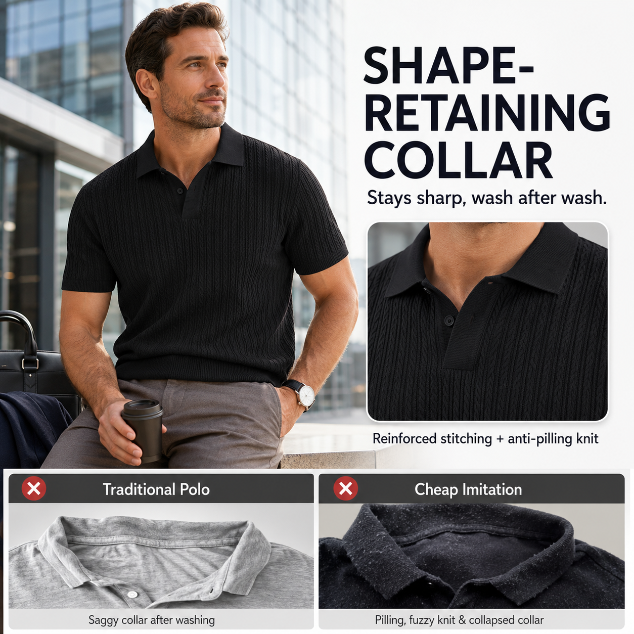 Men's Textured Quick-Dry Polo 👔
