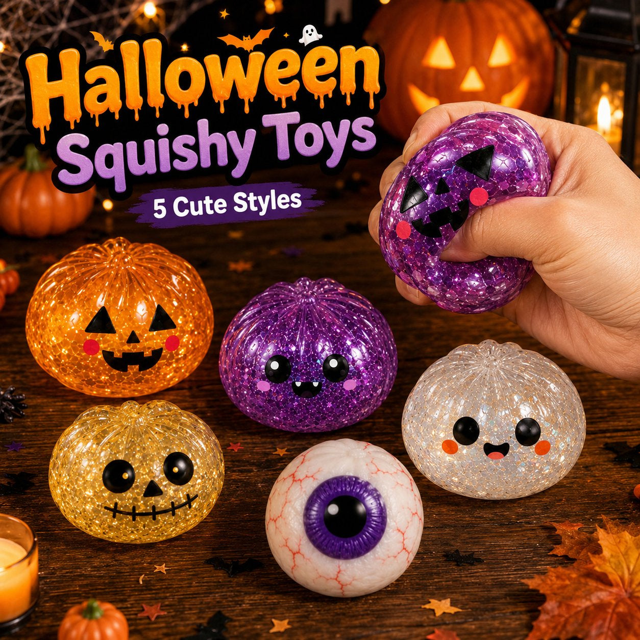 🎃 SpookySquish Halloween Glitter Fidget Toys – 5 Collectible Styles