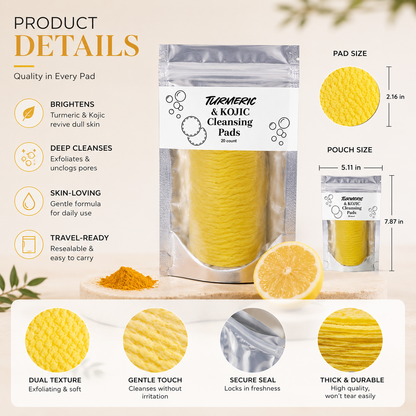 🌿 Natural Turmeric & Kojic Acid Gentle Face Cleansing Pads
