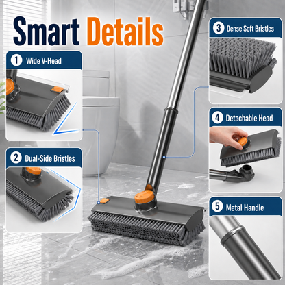 🚿3-in-1 Rotating Floor Scrub Brush with Squeegee & Built-in Hair Clip