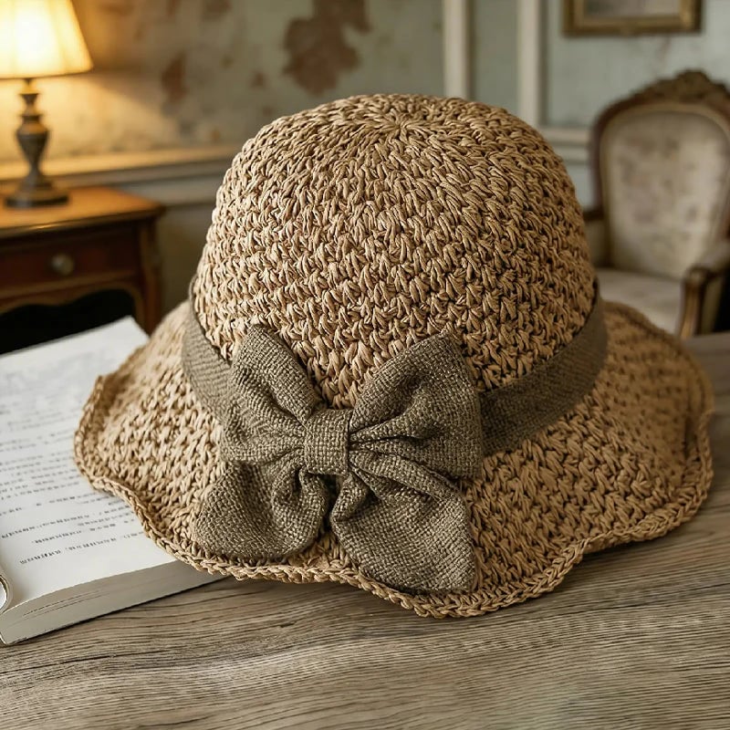 👒✨Elegant Woven Straw Sun Hat with Bow