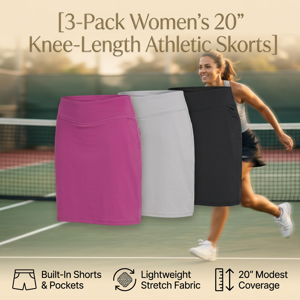3-Pack Women's 20" Knee-Length Athletic Skorts