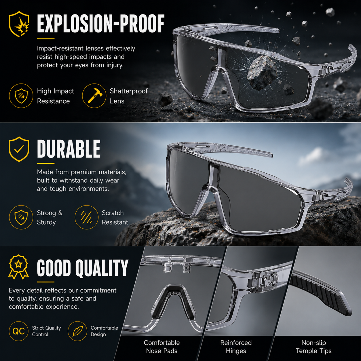 🕶️ UV400 Photochromic Polarized Safety Glasses ☀️ Anti-Glare Protection