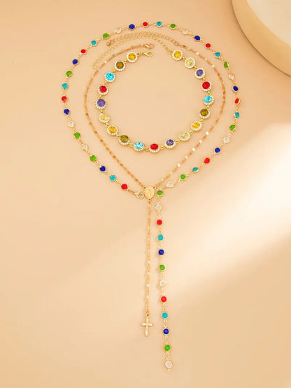 🌈 Women’s Boho Crystal Necklace Set – Colorful & Chic Style ✨