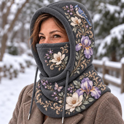 ❄️ Women's 3-in-1 Floral Fleece Winter Hood – Face Cover & Neck Warmer