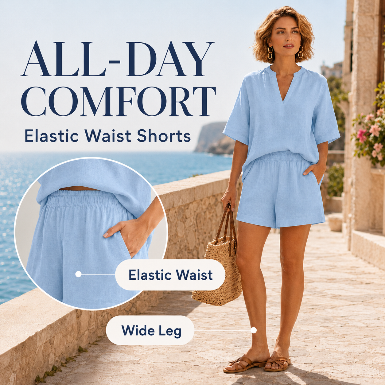 ☀️ Cozy Summer Linen Set | Casual V-Neck & Shorts 🏖️