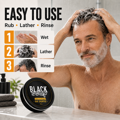 ✨ Black Soap Hair & Beard Grey Coverage Shampoo Bar