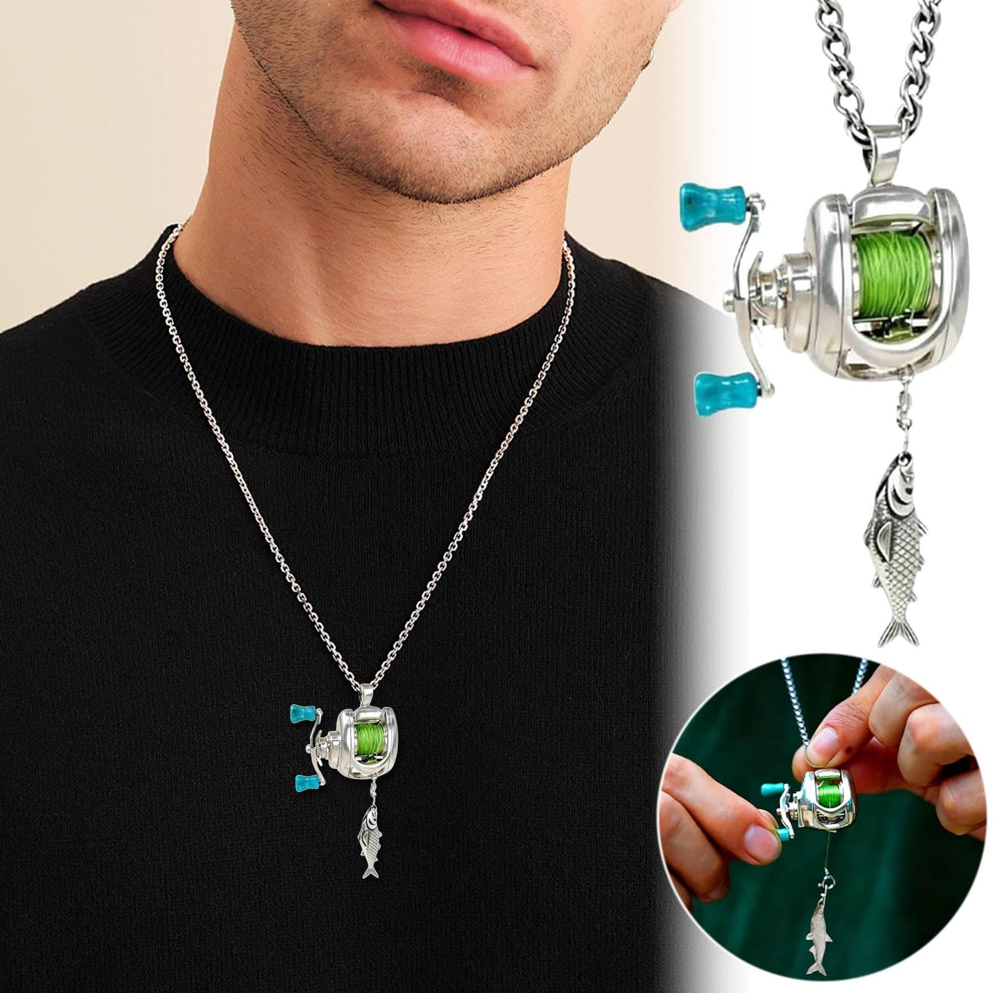 😍 Collectible Mini Fishing Reel Pendant Necklace for Anglers