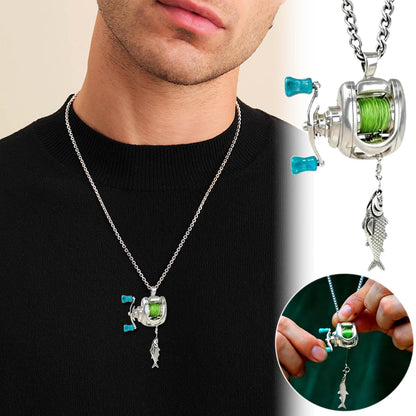 😍 Collectible Mini Fishing Reel Pendant Necklace for Anglers