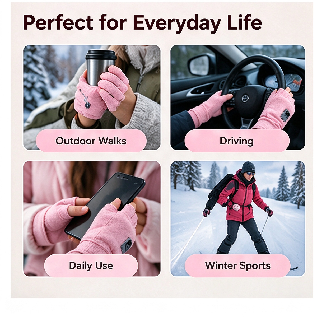 Unisex Rechargeable Heated Fingerless Gloves