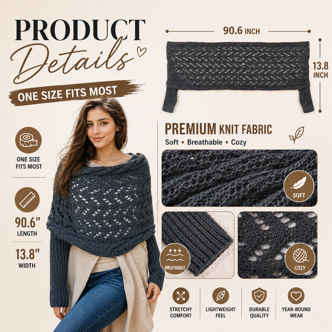 The Sleeve Knit Scarf – Versatile Chunky Wrap Shawl🧣