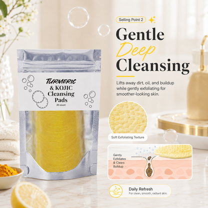 🌿 Natural Turmeric & Kojic Acid Gentle Face Cleansing Pads