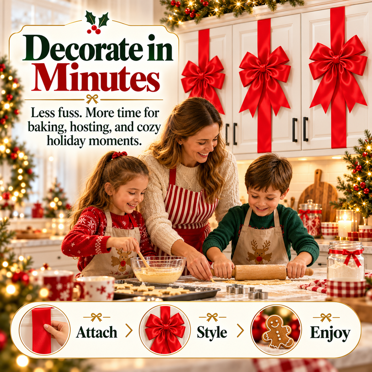 🎀Christmas Bow and Ribbon Decoration Set – Festive Door Decor and Home Decorations