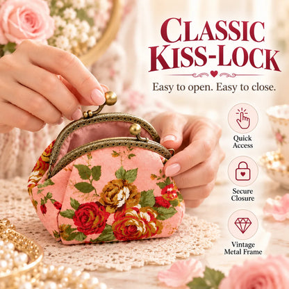 🌸 Vintage Floral Kiss-Lock Coin Purse – Cute Mini Wallet for Women