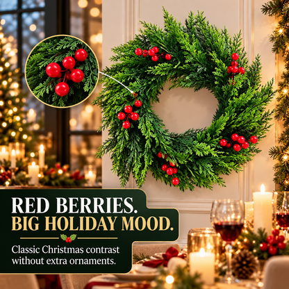 🎄 Red Berries Evergreen Christmas Wreath - Festive Door Decoration