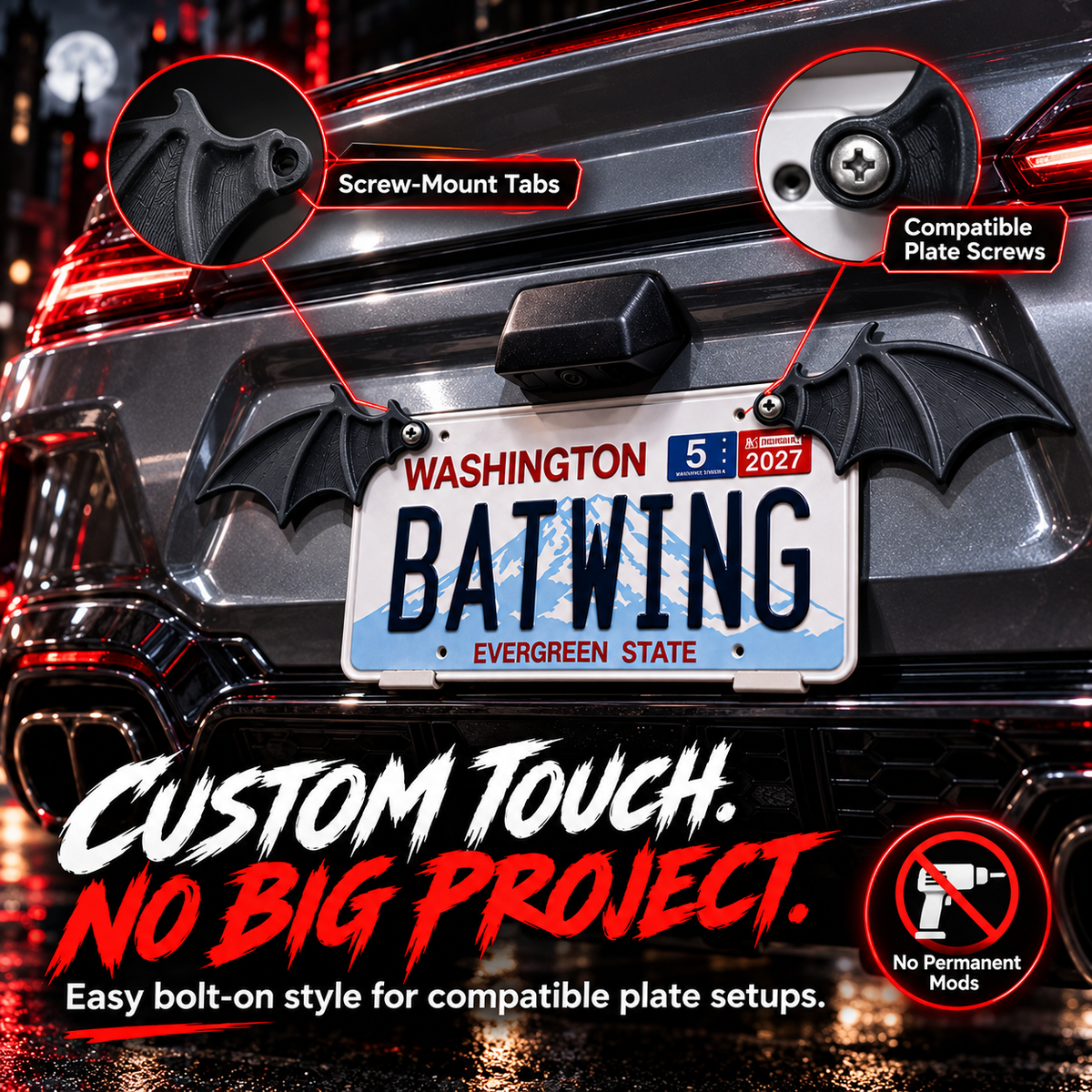 🦇 3D Bat Wing License Plate Decoration - Gothic Car Accessories