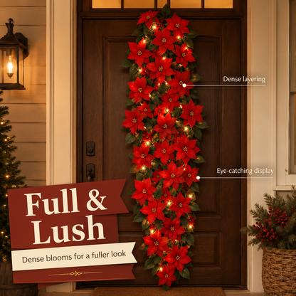 🌺 Everlasting Red Velvet Poinsettia Holiday Vine