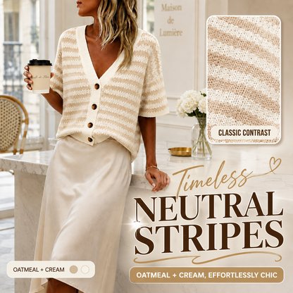 ✨ Short Sleeve Striped Knit Cardigan Top