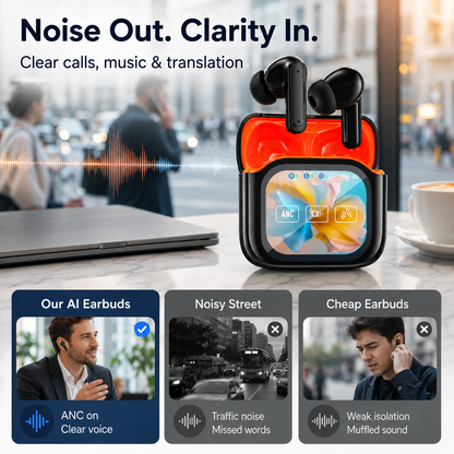 🌐 AI Translator Earbuds with Smart Touch Display