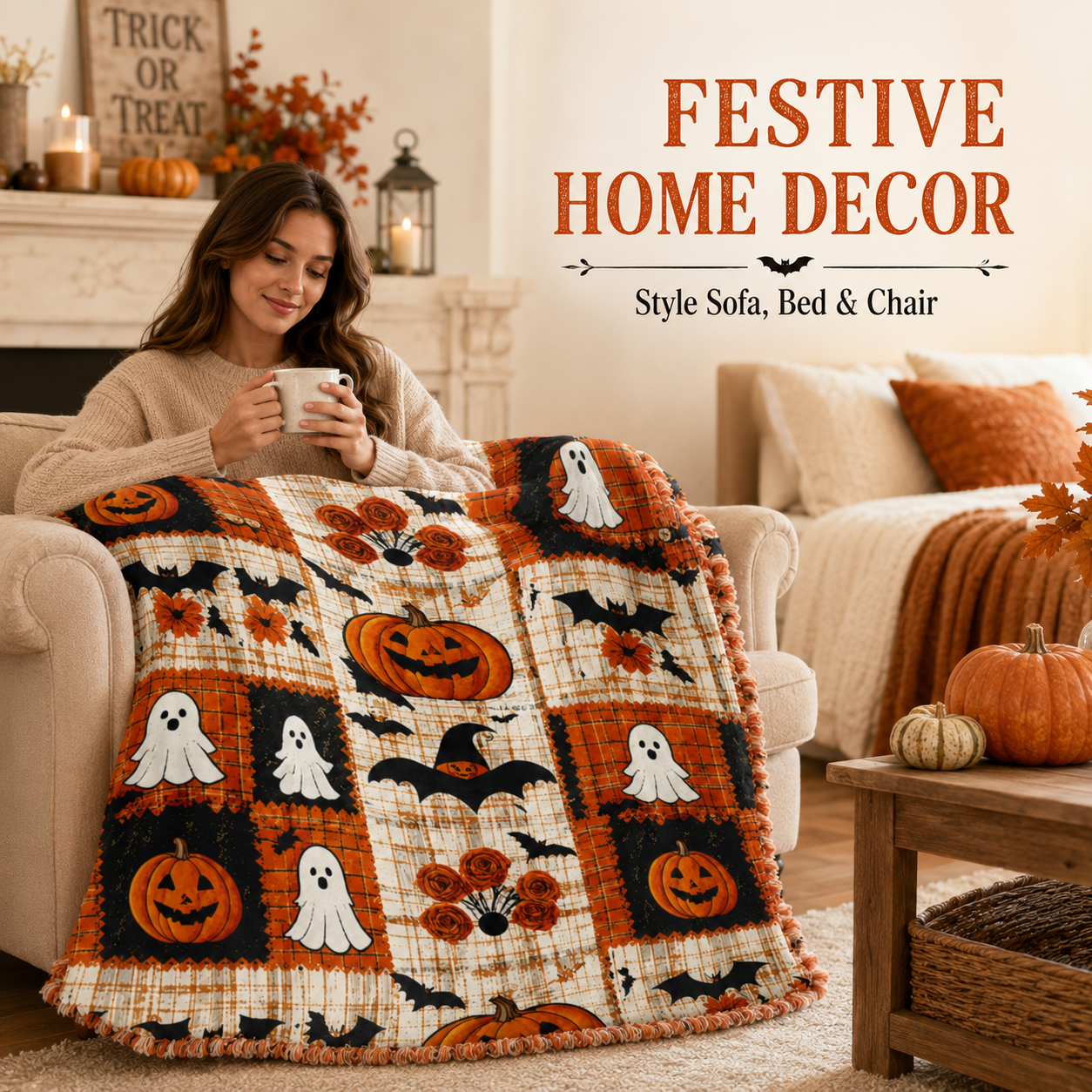 Spooky Cozy Halloween Throw Blanket👻
