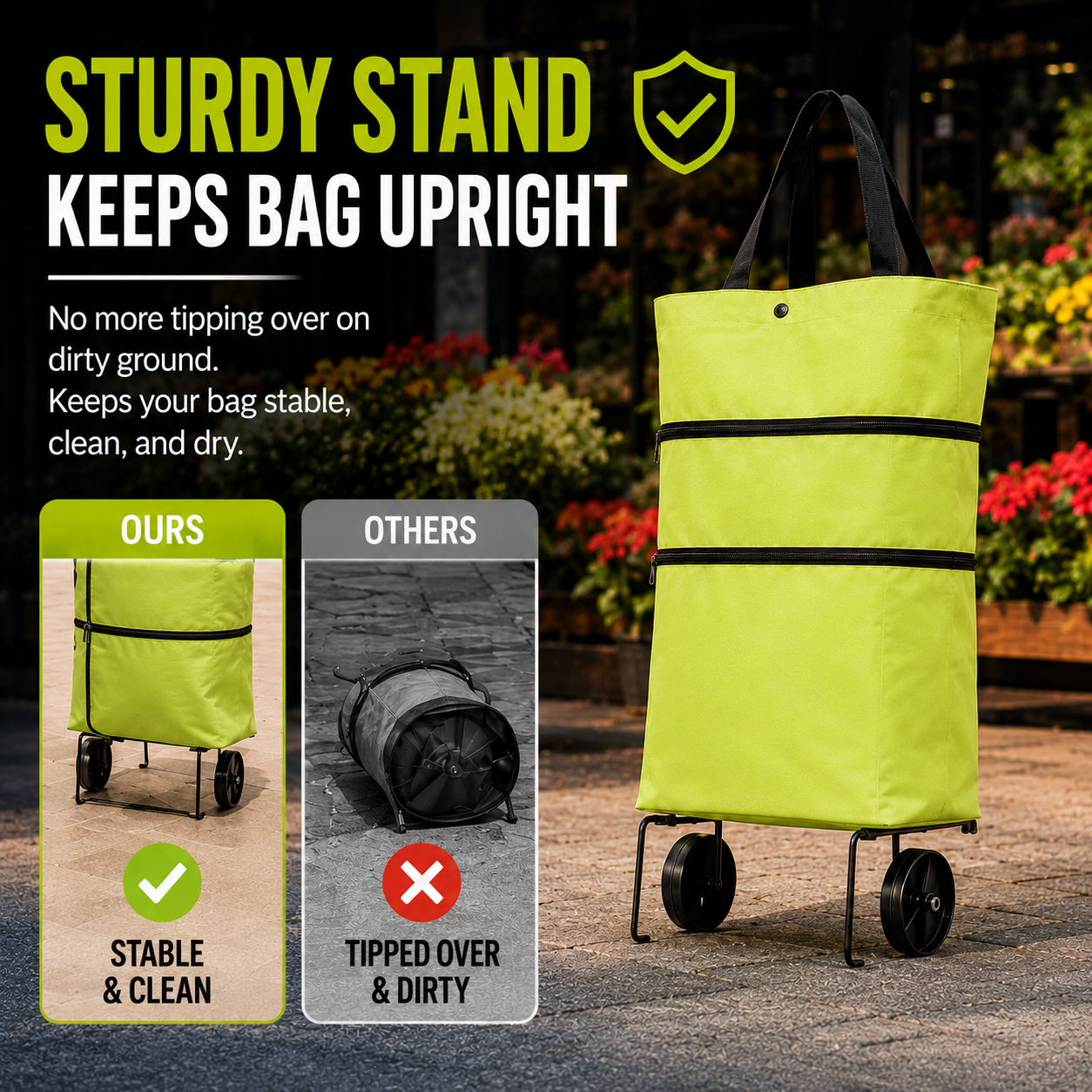 🛍️ Foldable Rolling Shopping Bag | Hands-Free Wheels