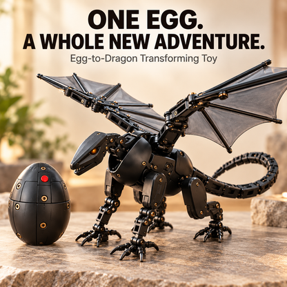 Egg-to-Dragon Transforming Toy – Black & Gold Mechanical Dragon for Play & Display