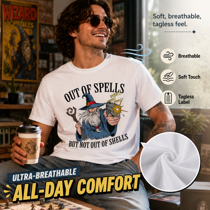 Out of Spells, But Not Out of Shells Graphic Tee 🧙‍♂️🔫